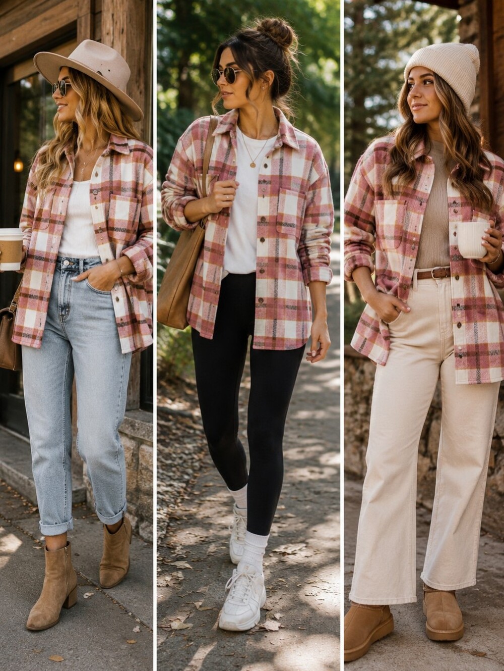 Just Be Pink and Brown Chunky  Plaid Shirt